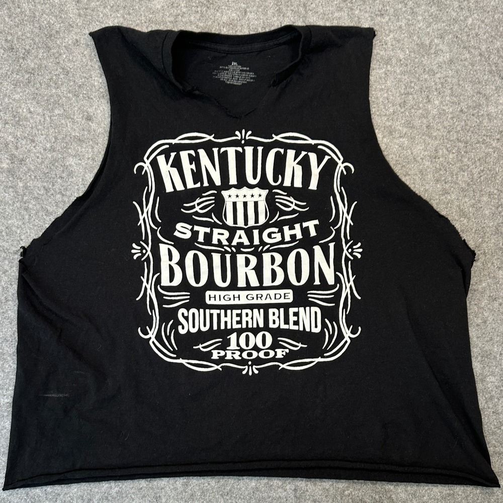 Unbranded Kentucky Straight Bourbon Muscle Tank 2XL Black Graphic Cut-Off Cotton